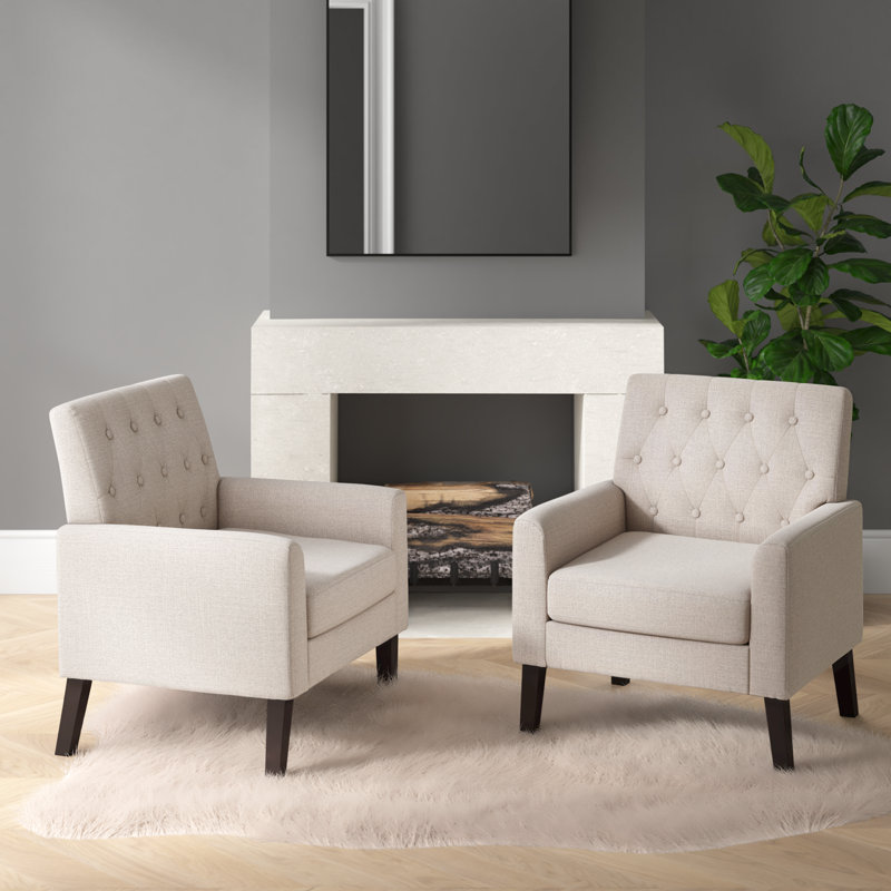 Asaria Upholstered Armchair Set of 2 Wade Logan Fabric or Leather Type Wheat Linen